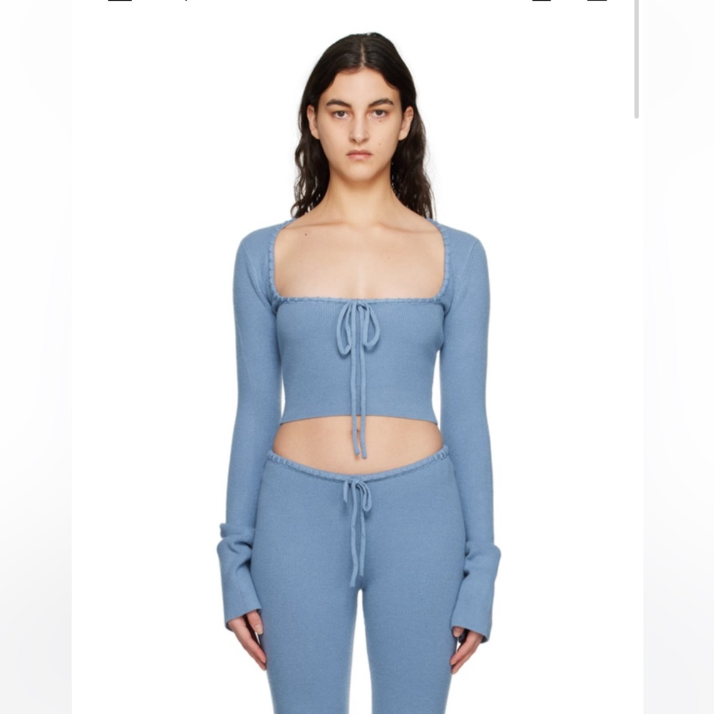 Danielle Guizio Blue Bow Sweater Long Sleeve Top